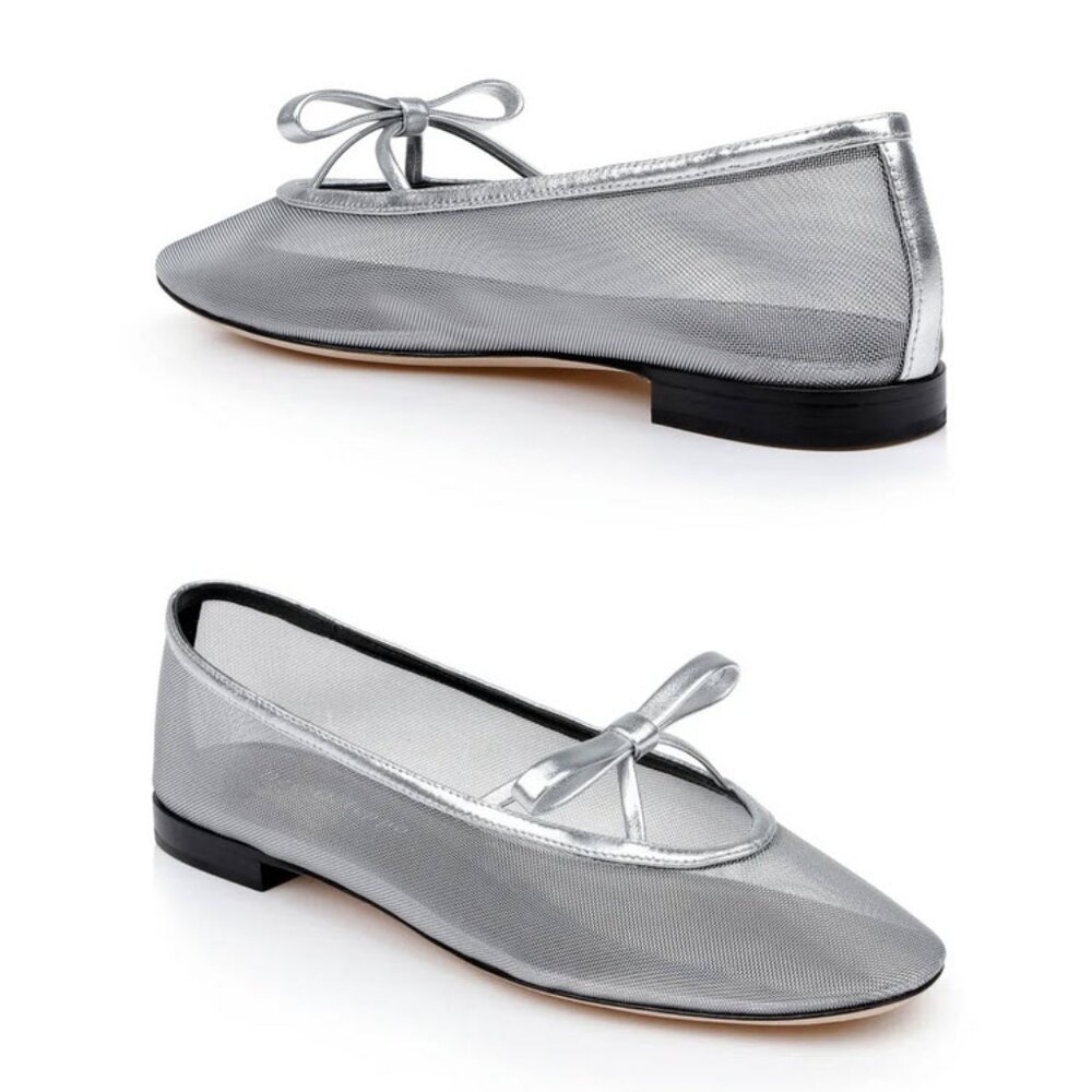 Dee Ocleppo Dixon Mary Jane Ballet Flats in Silver Metallic Sz 9.5